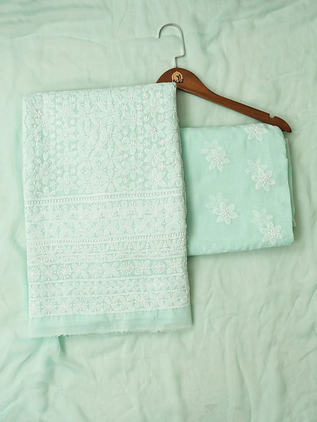 Ada Hand Embroidered Sea Green Cotton Lucknowi Chikankari Unstitched Suit Piece 01A791181