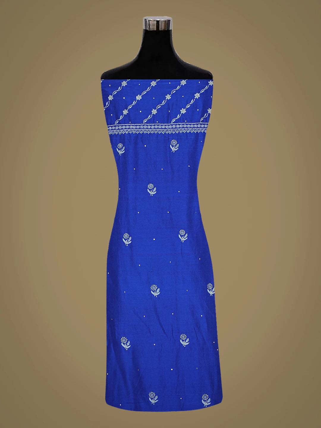 Ada Hand Embroidered Royal Blue Silk Lucknowi Chikankari Unstitched Kurta Dupatta Set With Cutdana Work 01A665238