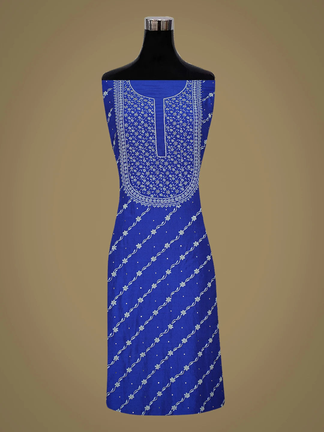 Ada Hand Embroidered Royal Blue Silk Lucknowi Chikankari Unstitched Kurta Dupatta Set With Cutdana Work 01A665238