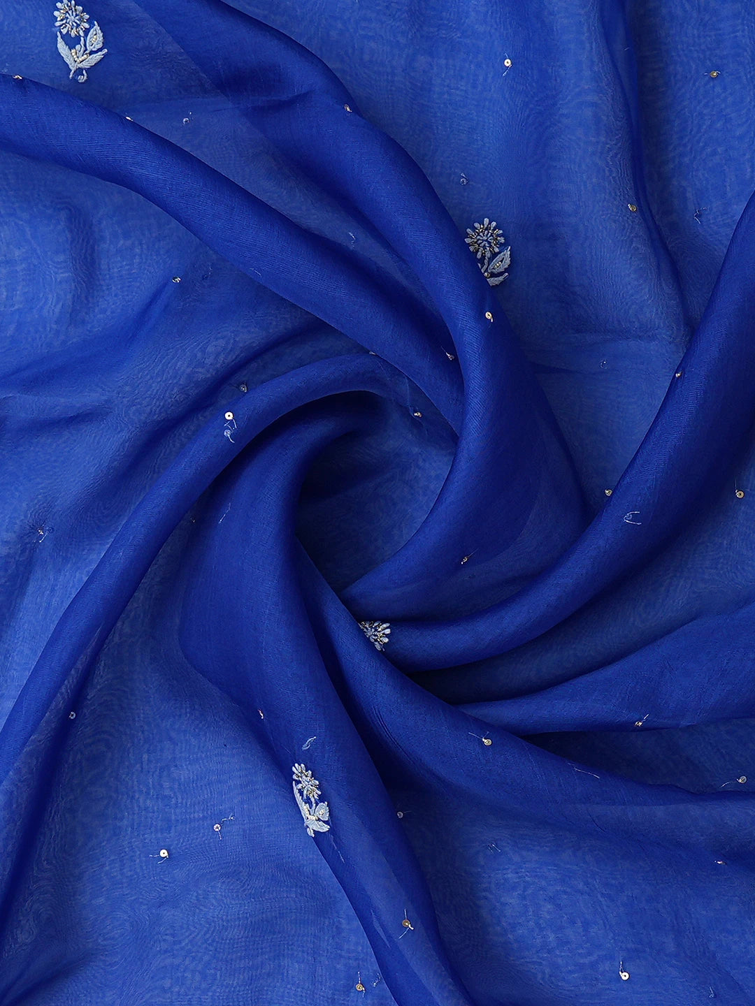 Ada Hand Embroidered Royal Blue Silk Lucknowi Chikankari Unstitched Kurta Dupatta Set With Cutdana Work 01A665238