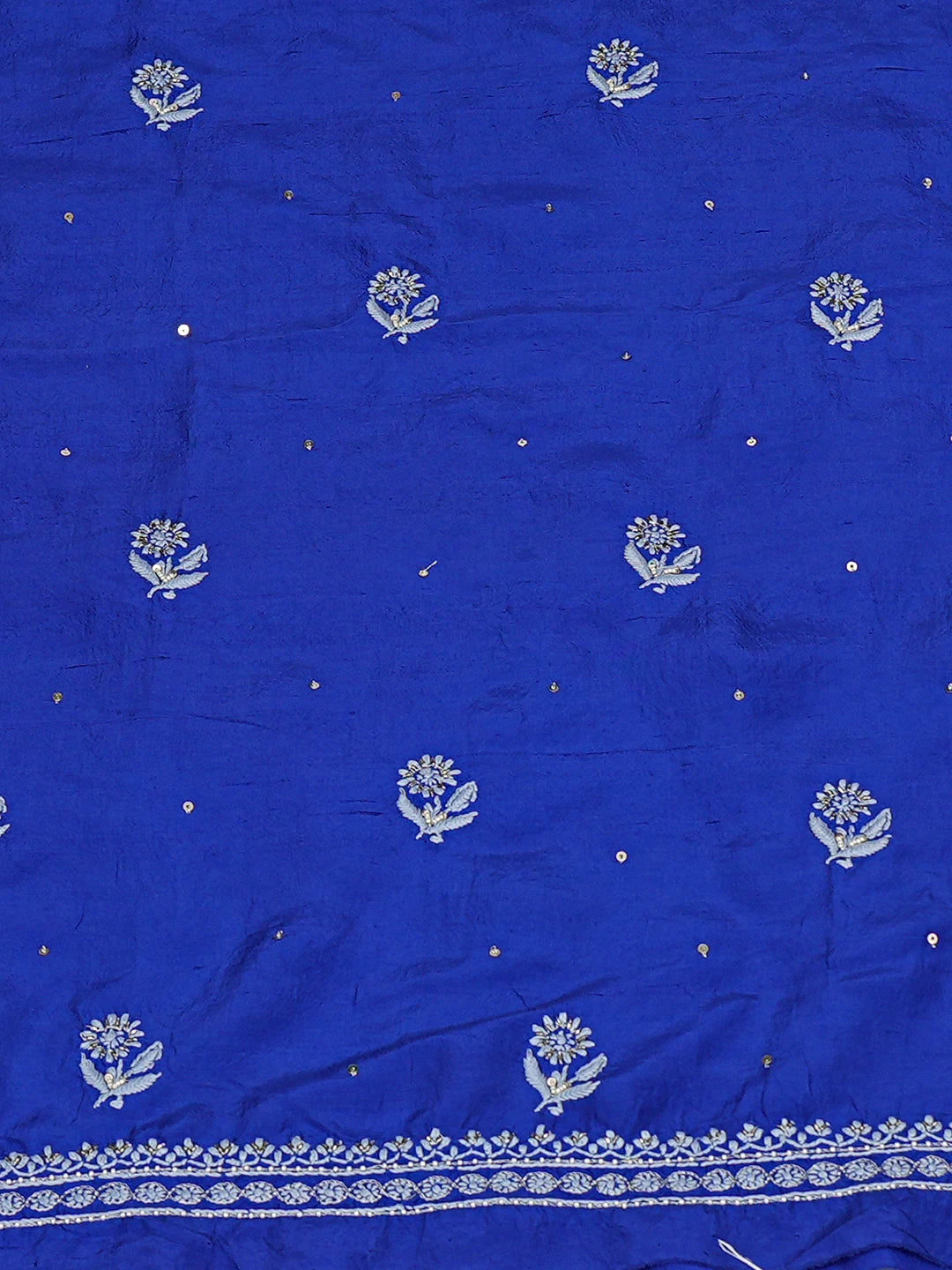 Ada Hand Embroidered Royal Blue Silk Lucknowi Chikankari Unstitched Kurta Dupatta Set With Cutdana Work 01A665238