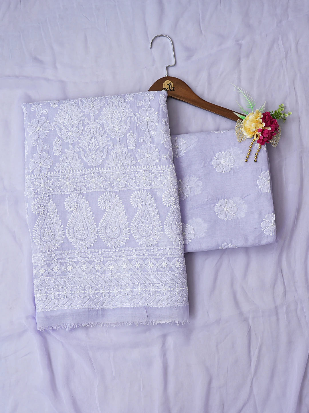 Ada Hand Embroidered Mauve Cotton Lucknowi Chikankari Unstitched Suit Piece 01A777823