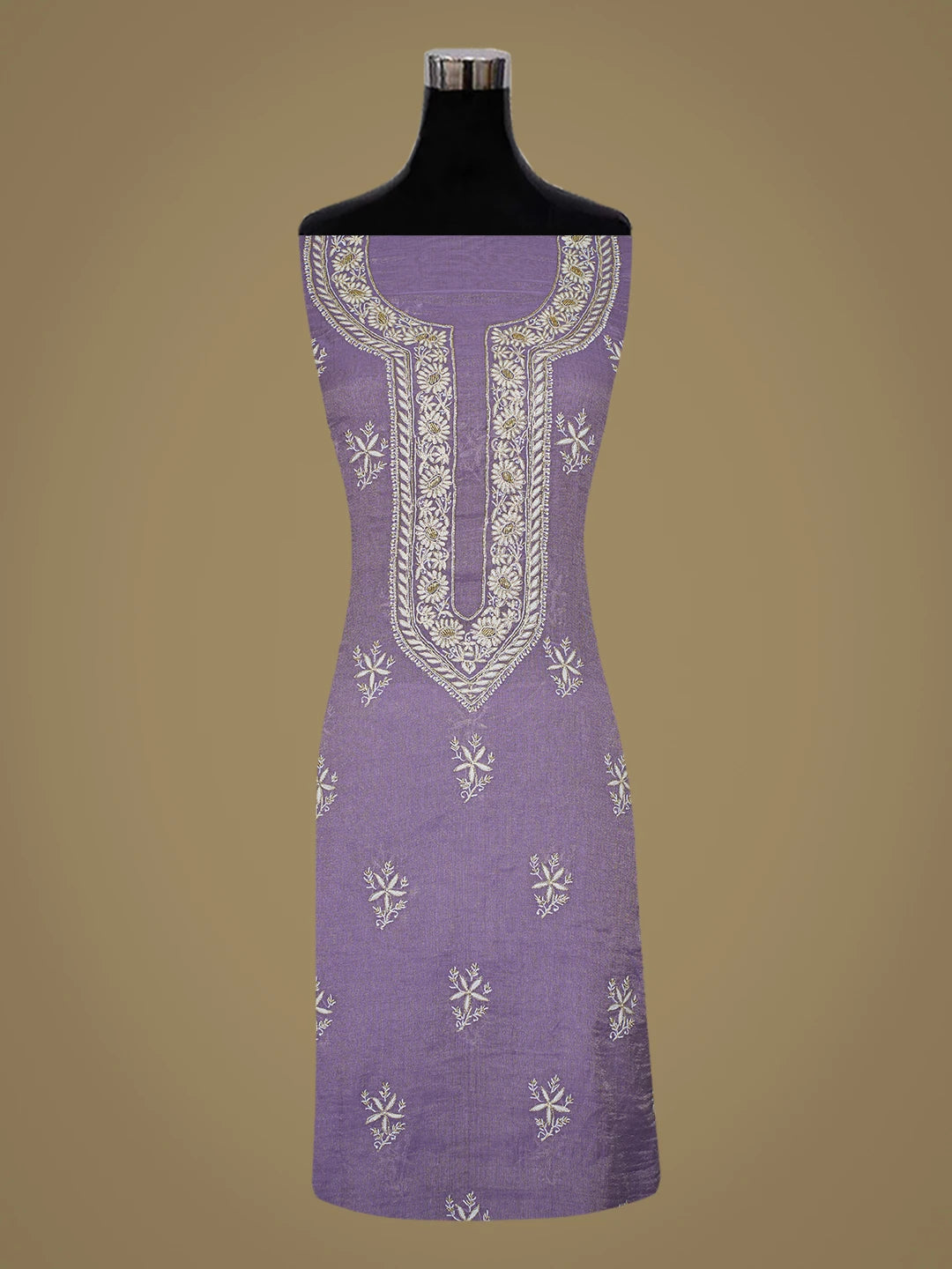 Ada Hand Embroidered Mauve Tissue Lucknowi Chikankari Unstitched Kurta Dupatta Set With Cutdana Work 01A759630