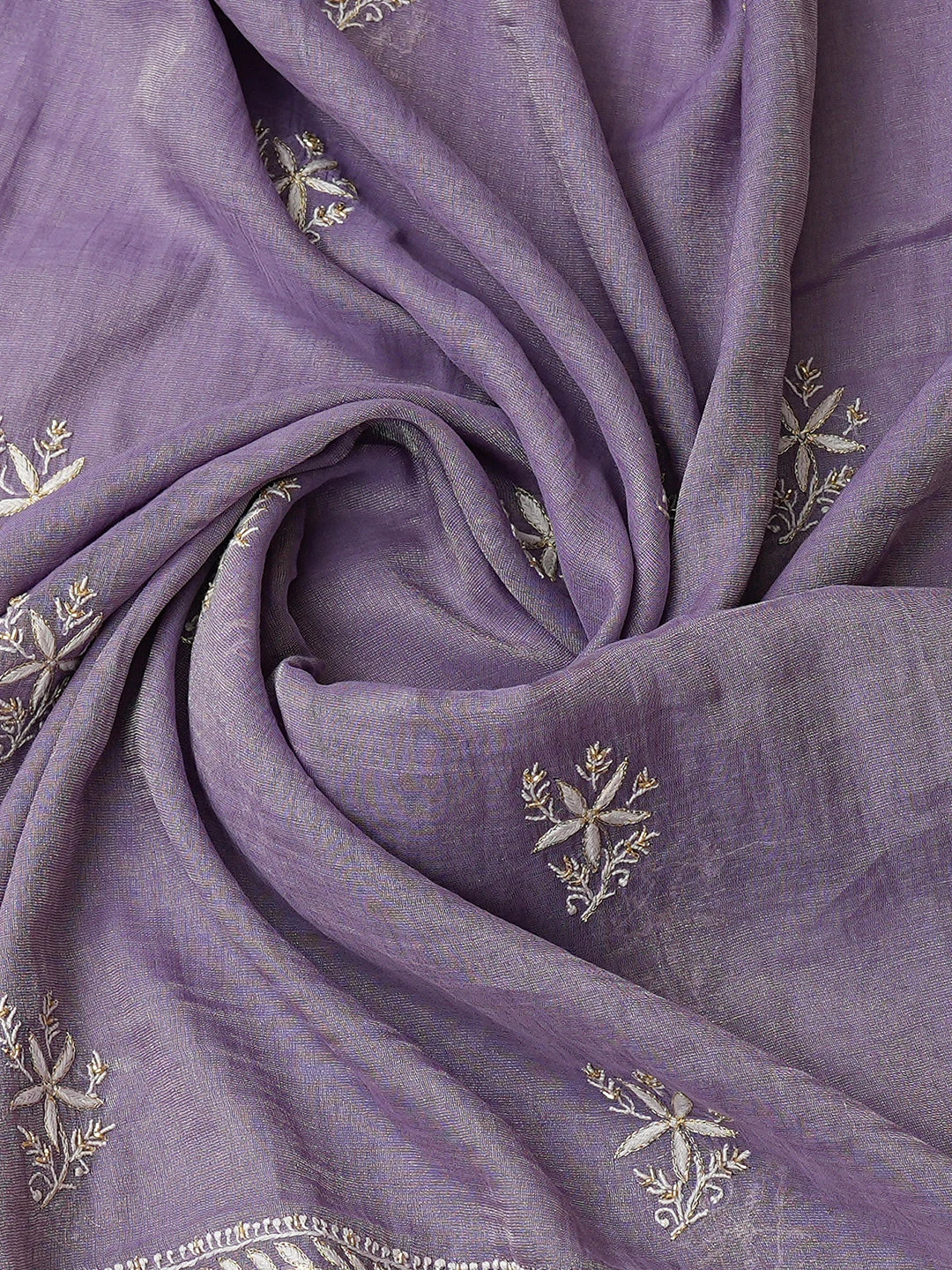 Ada Hand Embroidered Mauve Tissue Lucknowi Chikankari Unstitched Kurta Dupatta Set With Cutdana Work 01A759630