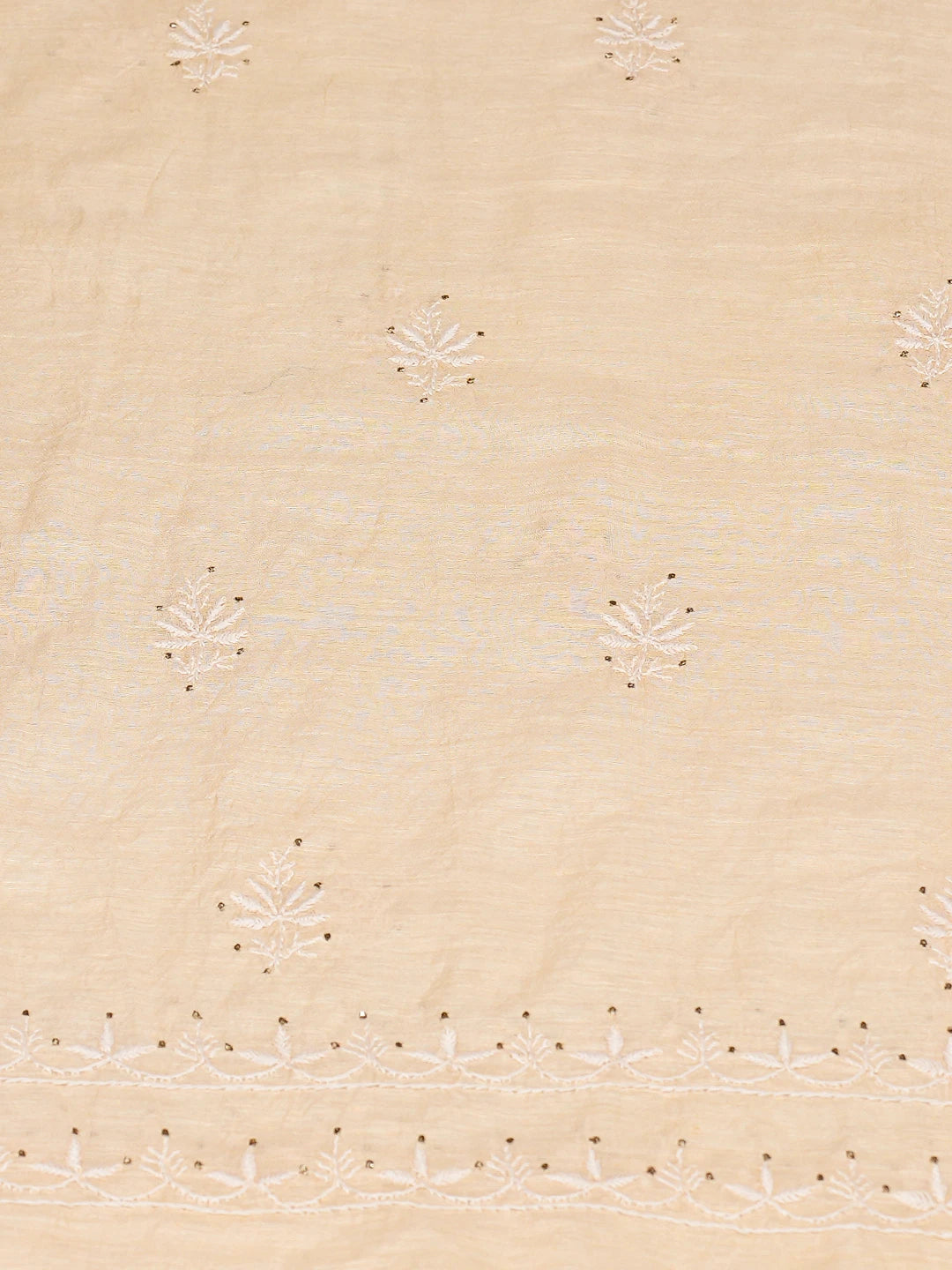 Ada Hand Embroidered Peach Chanderi Lucknowi Chikankari Unstitched Kurta Dupatta Set With Muqaish Work 01A757027