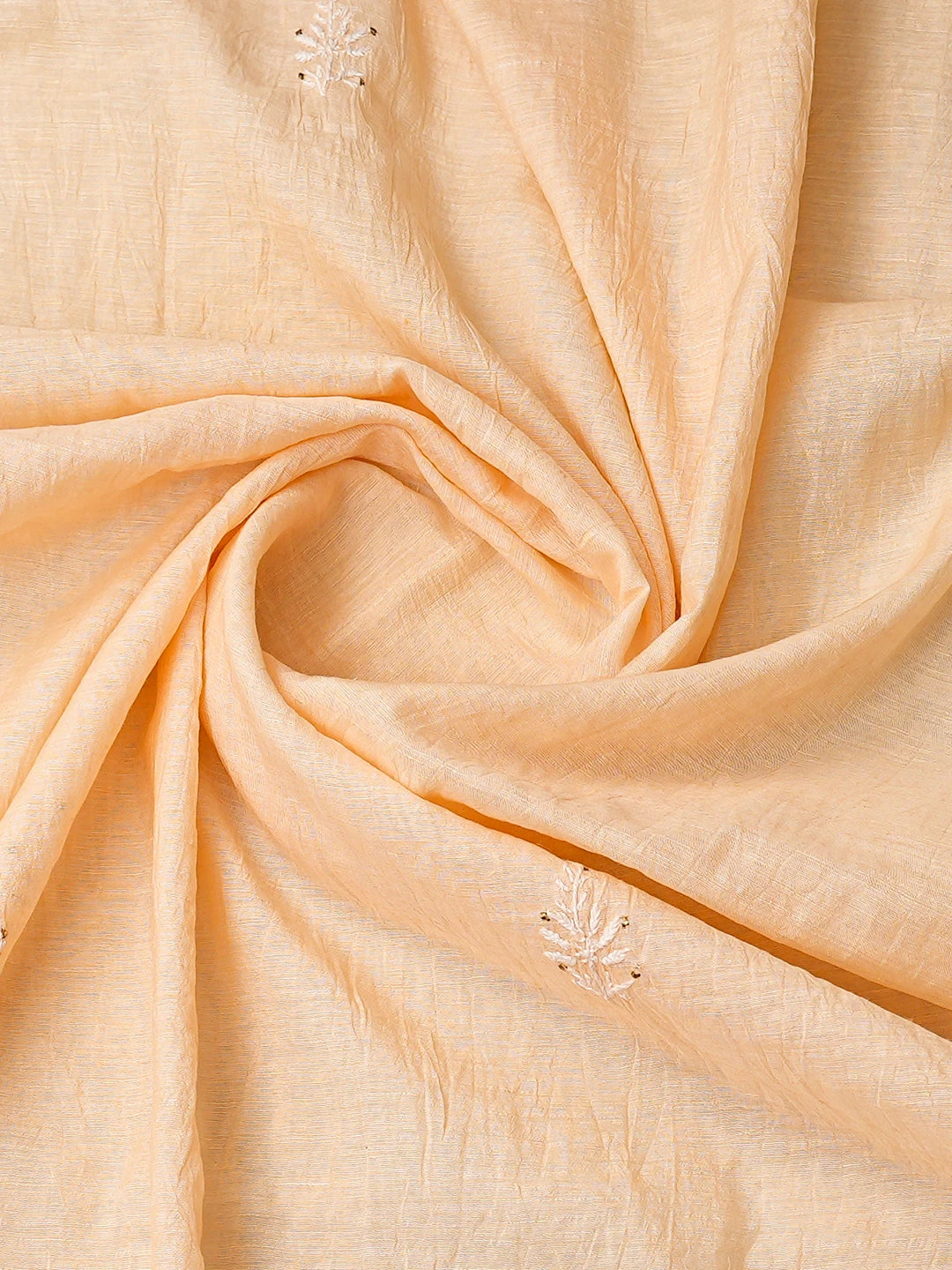 Ada Hand Embroidered Peach Chanderi Lucknowi Chikankari Unstitched Kurta Dupatta Set With Muqaish Work 01A757027