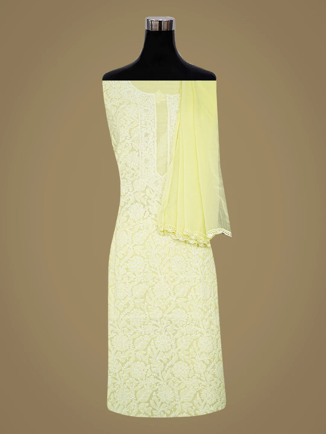 Ada Hand Embroidered Lemon Cotton Lucknowi Chikankari Unstitched Suit Piece 01A783103