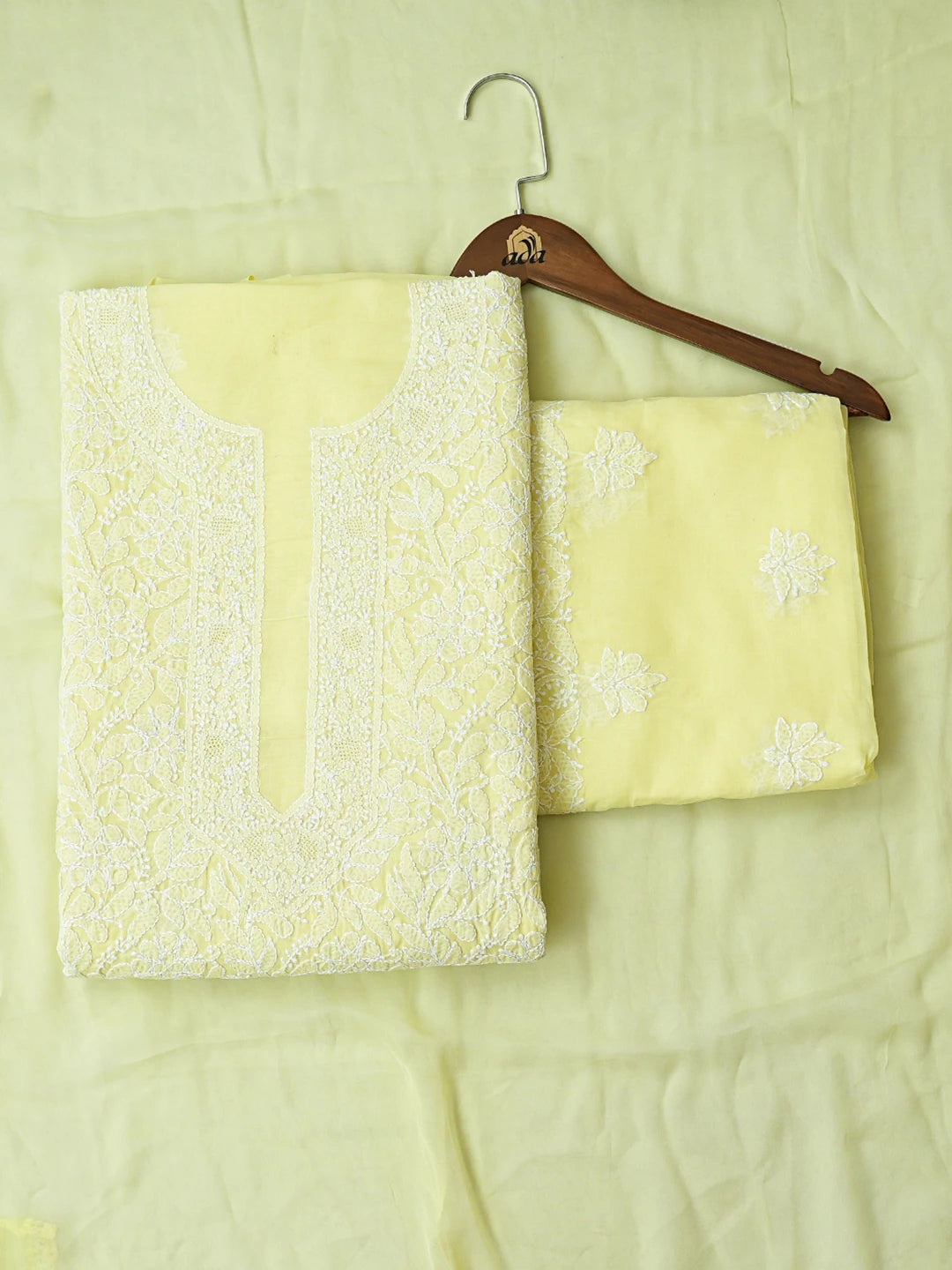 Ada Hand Embroidered Lemon Cotton Lucknowi Chikankari Unstitched Suit Piece 01A783103