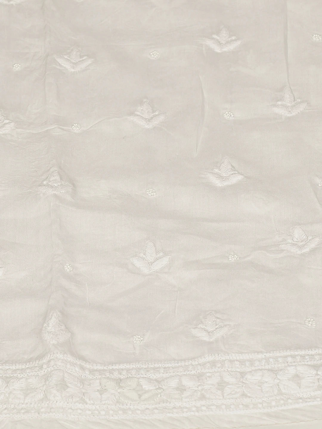 Ada Hand Embroidered White Muslin Lucknowi Chikankari Unstitched Kurta Dupatta Set With Pearl Work 01A791902