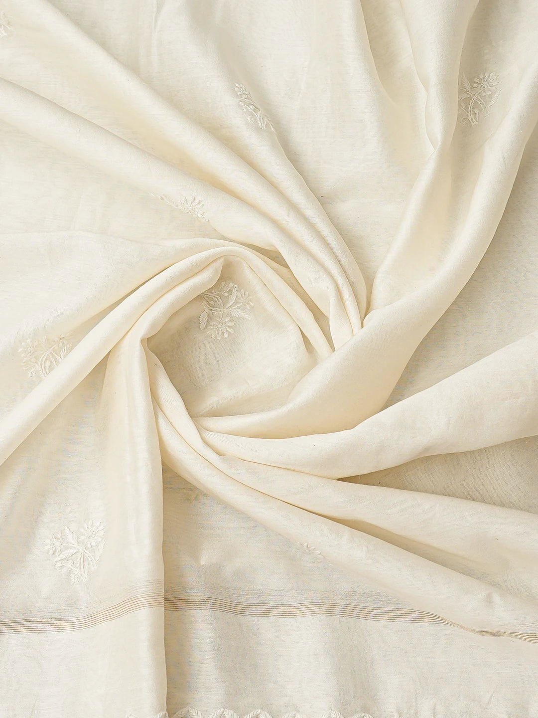 Ada Hand Embroidered White Chanderi Lucknowi Chikankari Unstitched Kurta Dupatta Set With Zari Taar Work 01A747670