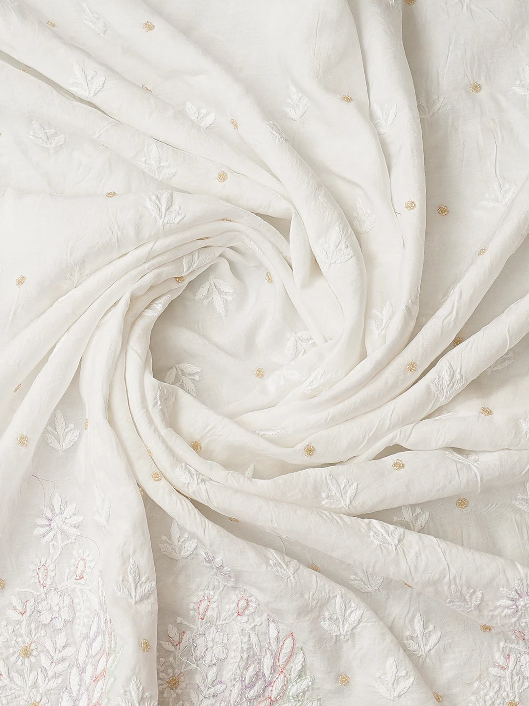 Ada Hand Embroidered White Muslin Lucknowi Chikankari Unstitched Kurta Dupatta Set With Cutdana Work 01A791905
