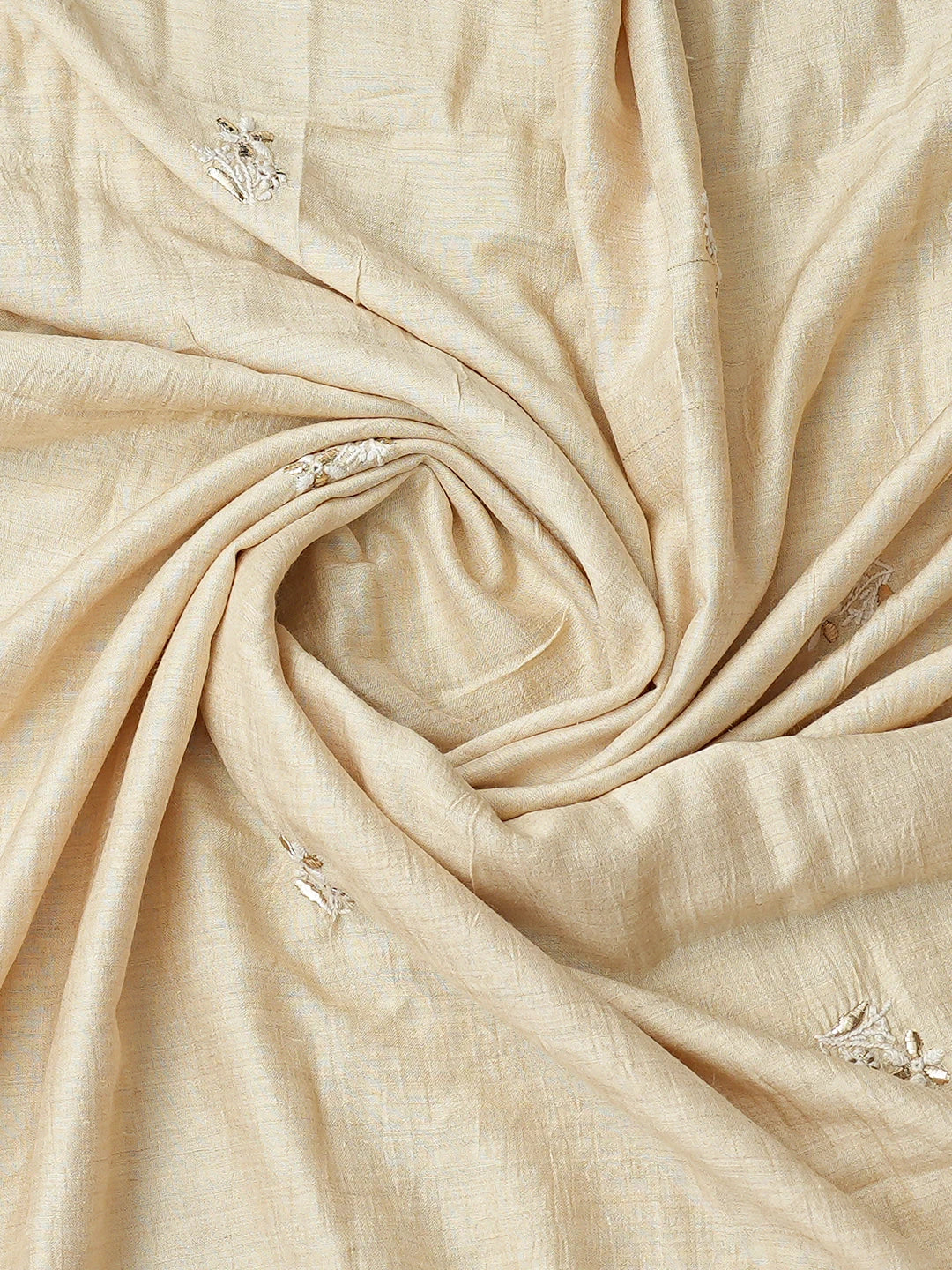 Ada Hand Embroidered Fawn Moonga Silk Lucknowi Chikankari Unstitched Kurta Dupatta Set With Mukaish Work 01A786819