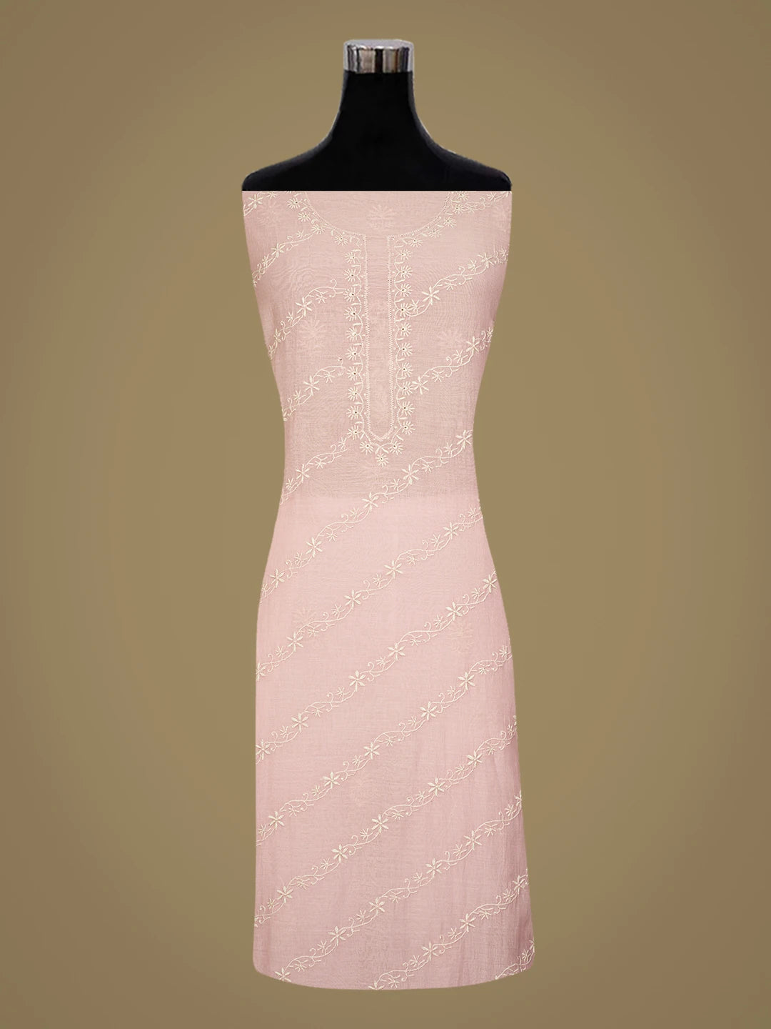 Ada Hand Embroidered Pink Chanderi Lucknowi Chikankari Unstitched Kurta Dupatta Set 01A764176