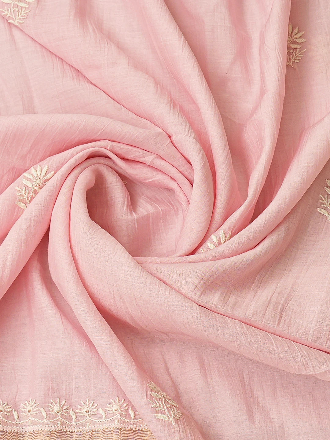 Ada Hand Embroidered Pink Chanderi Lucknowi Chikankari Unstitched Kurta Dupatta Set 01A764176