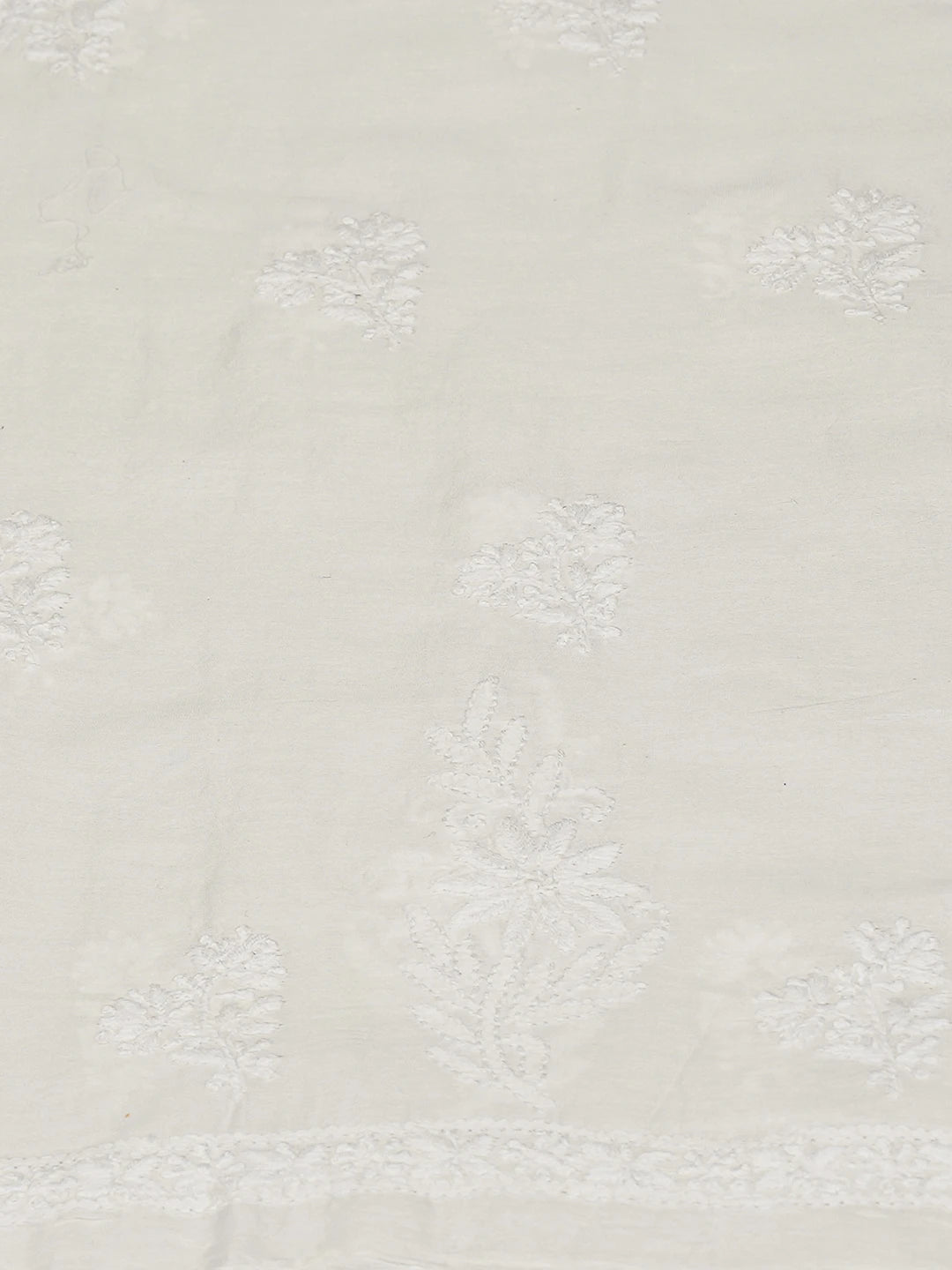 Ada Hand Embroidered White Chanderi Lucknowi Chikankari Unstitched Kurta Dupatta Set 01A726745