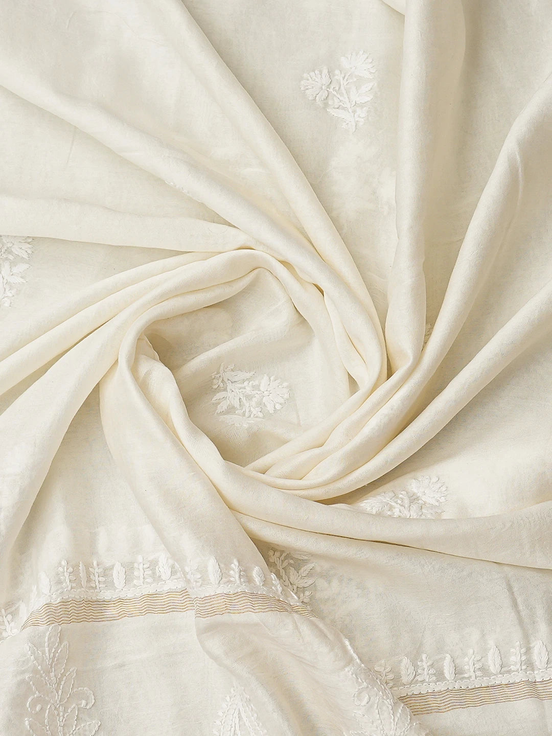 Ada Hand Embroidered White Chanderi Lucknowi Chikankari Unstitched Kurta Dupatta Set 01A726745