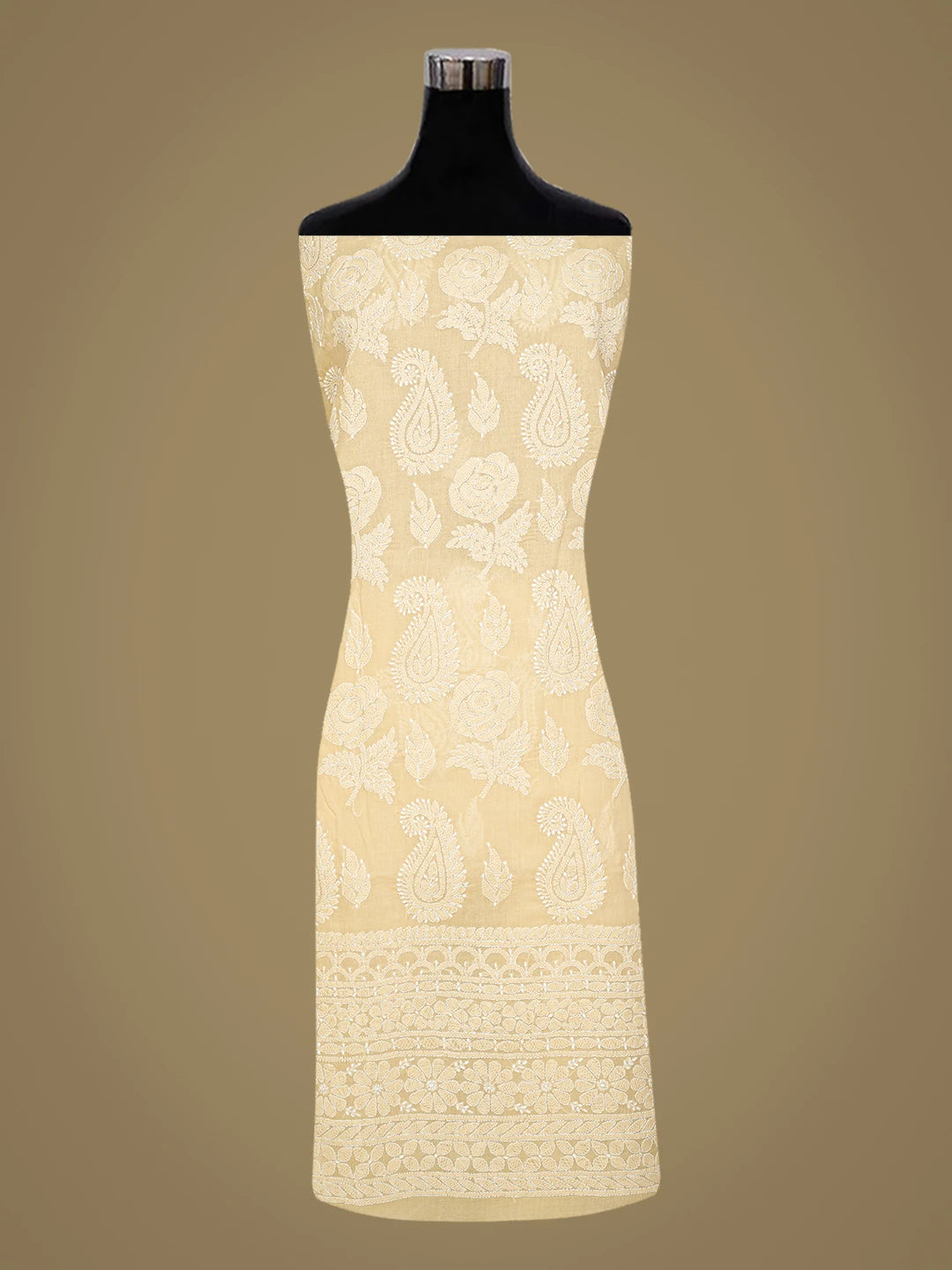 Ada Hand Embroidered Fawn Cotton Lucknowi Chikankari Unstitched Suit Piece 01A811015