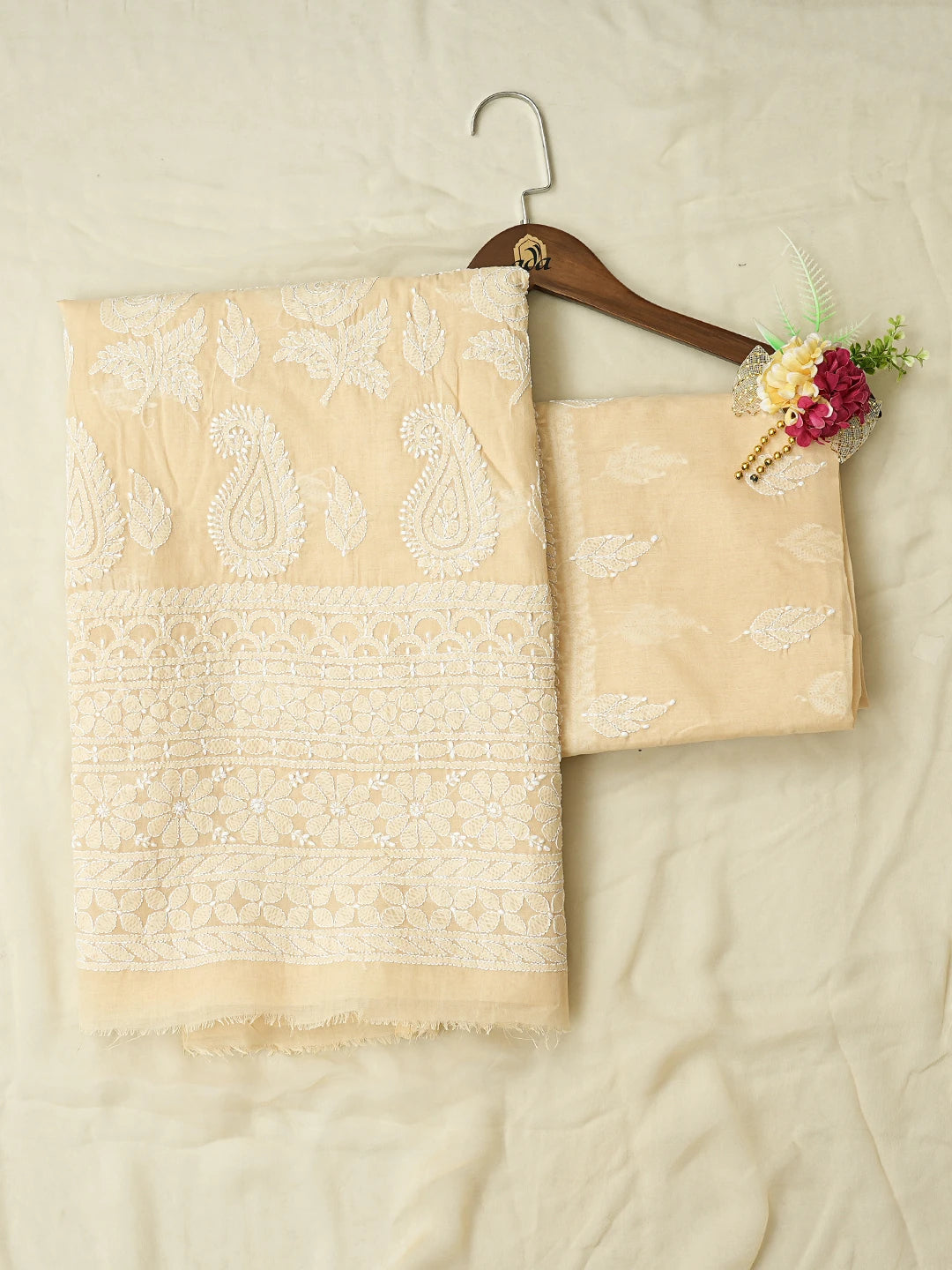Ada Hand Embroidered Fawn Cotton Lucknowi Chikankari Unstitched Suit Piece 01A811015