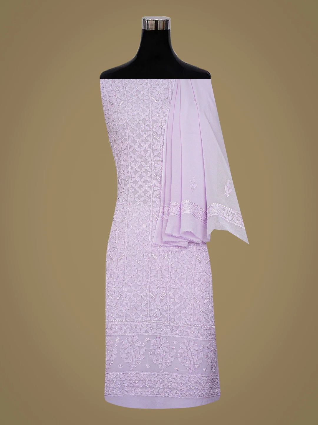 Ada Hand Embroidered Mauve Viscose Georgette Lucknowi Chikankari Unstitched Kurta Dupatta Set 01A747504