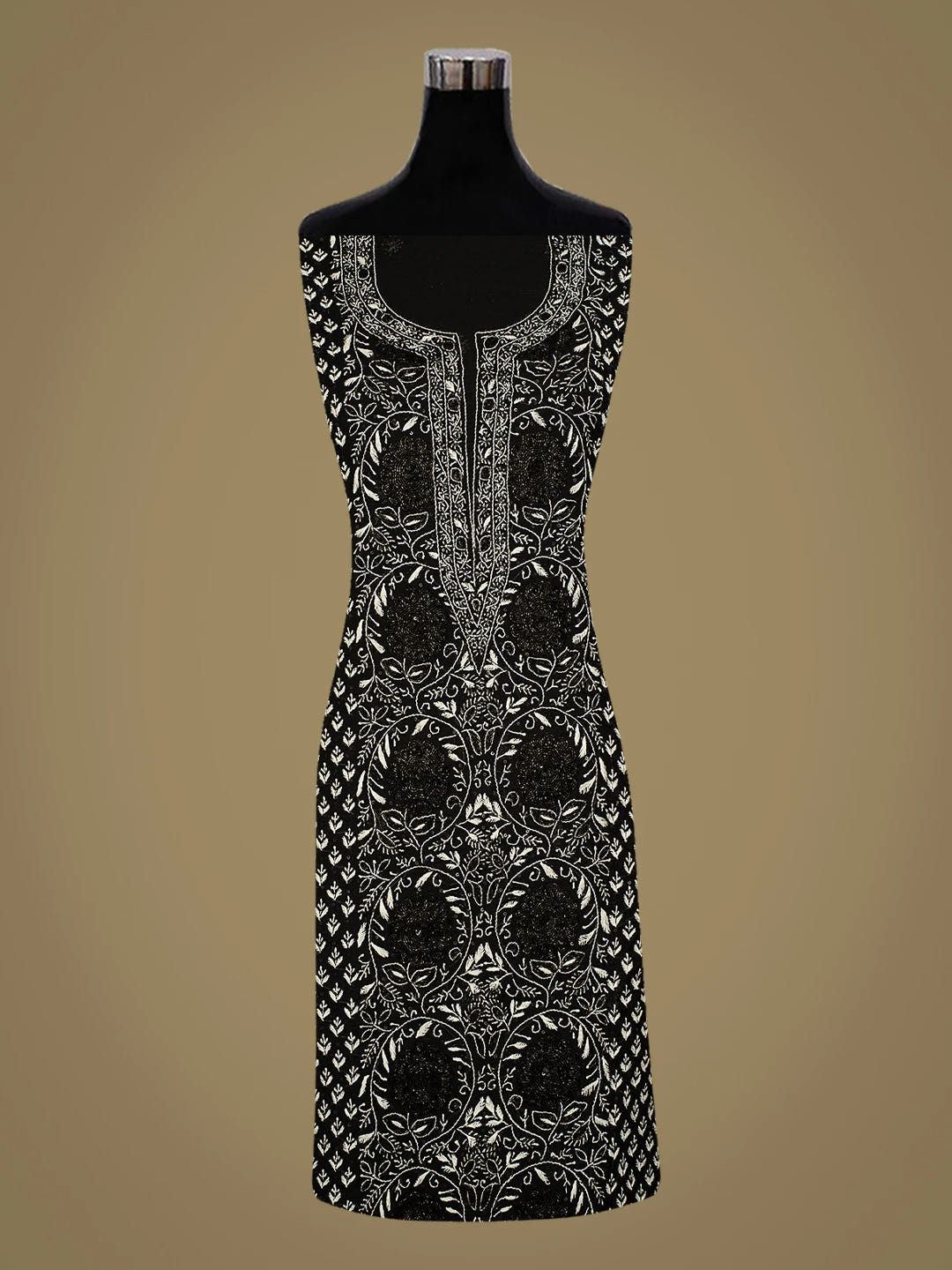 Ada Hand Embroidered Black Kota Chanderi Lucknowi Chikankari Unstitched Kurta Dupatta Set With Cutdana Work 01A737484