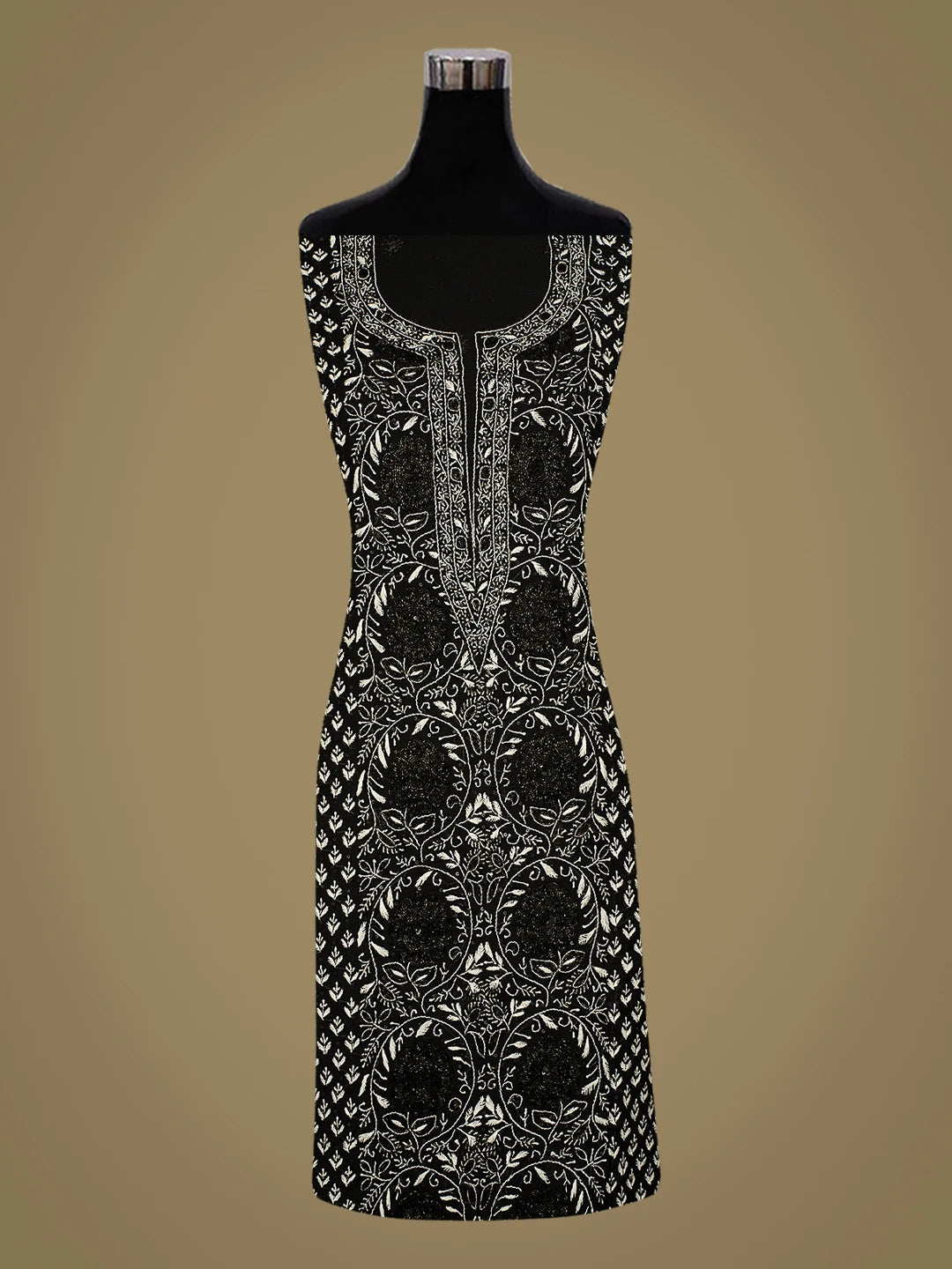 Ada Hand Embroidered Black Kota Chanderi Lucknowi Chikankari Unstitched Kurta Dupatta Set With Cutdana Work 01A737484