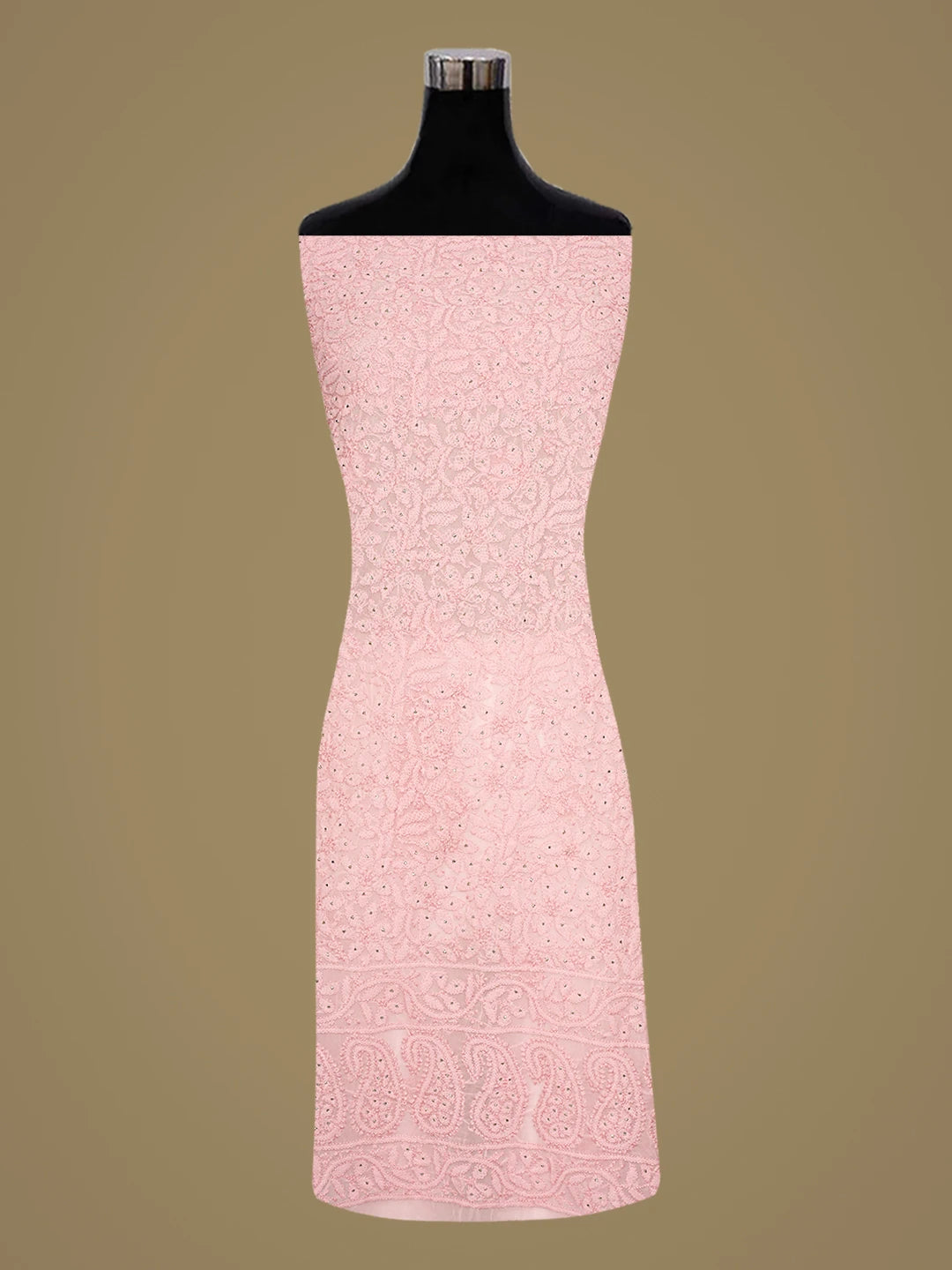 Ada Hand Embroidered Pink Georgette Lucknowi Chikankari Unstitched Kurta Piece With Muqaish Work 01A614063