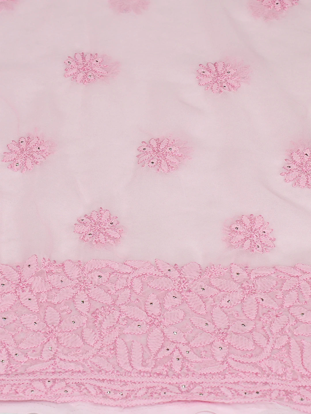 Ada Hand Embroidered Pink Georgette Lucknowi Chikankari Unstitched Kurta Piece With Muqaish Work 01A614063