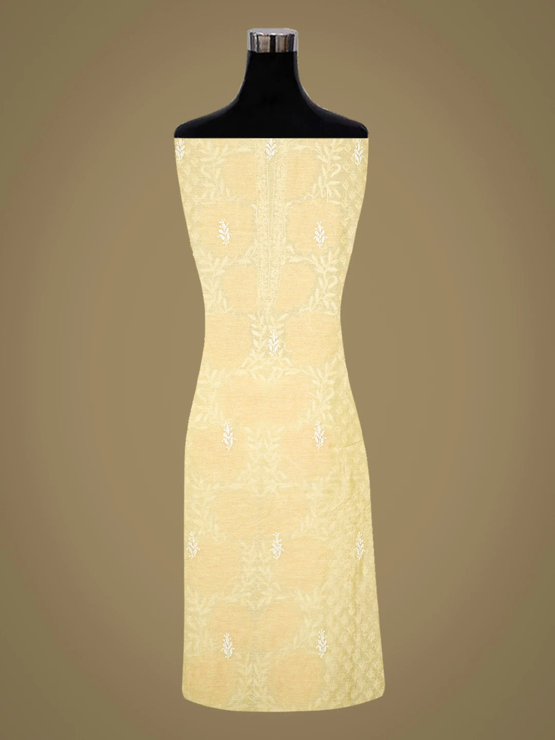 Ada Hand Embroidered Lemon Chanderi Lucknowi Chikankari Unstitched Kurta Dupatta Set With Cutdana Work 01A610896