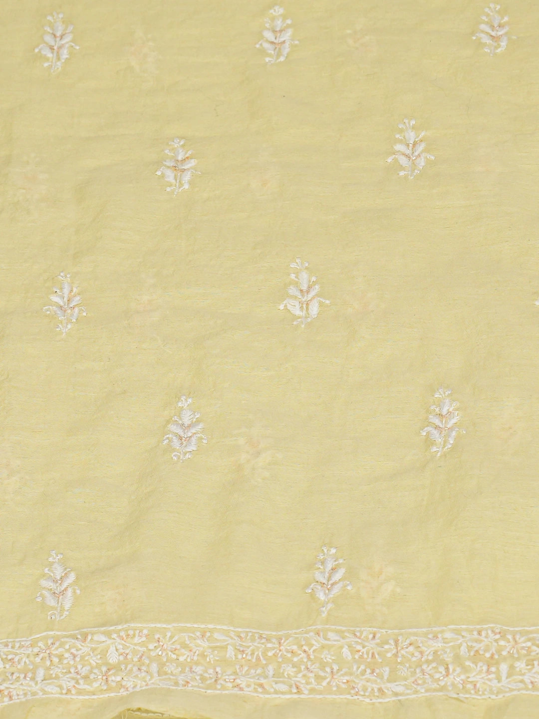 Ada Hand Embroidered Lemon Chanderi Lucknowi Chikankari Unstitched Kurta Dupatta Set With Cutdana Work 01A610896