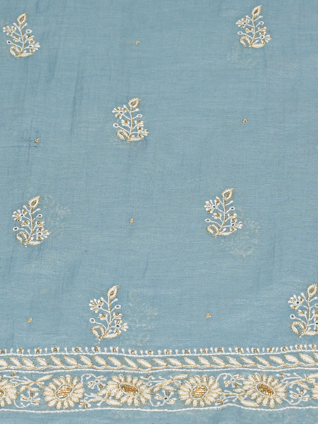 Ada Hand Embroidered Glaucous Blue Tissue Lucknowi Chikankari Unstitched Kurta Dupatta Set With Cutdana Work 01A759606