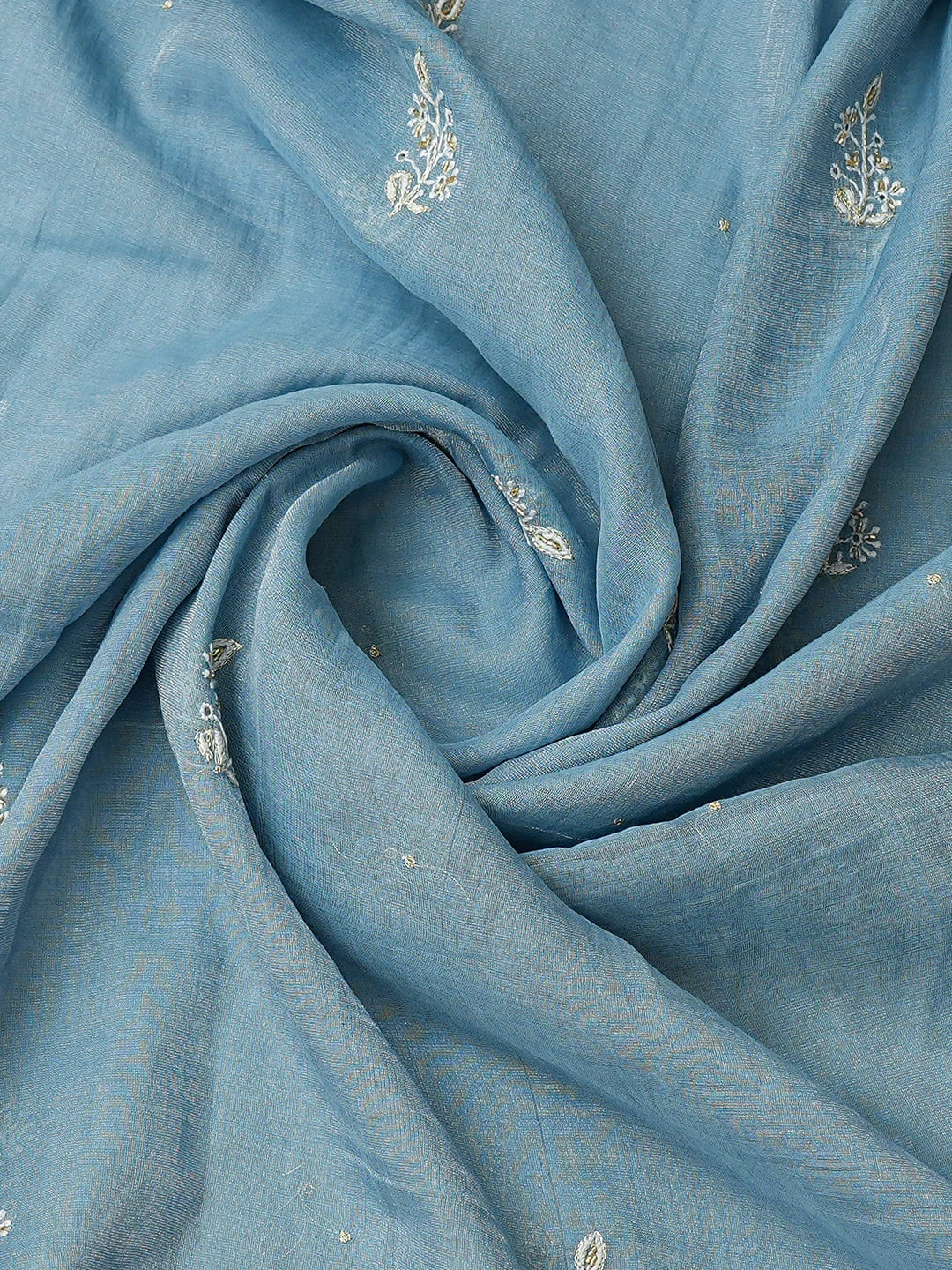 Ada Hand Embroidered Glaucous Blue Tissue Lucknowi Chikankari Unstitched Kurta Dupatta Set With Cutdana Work 01A759606
