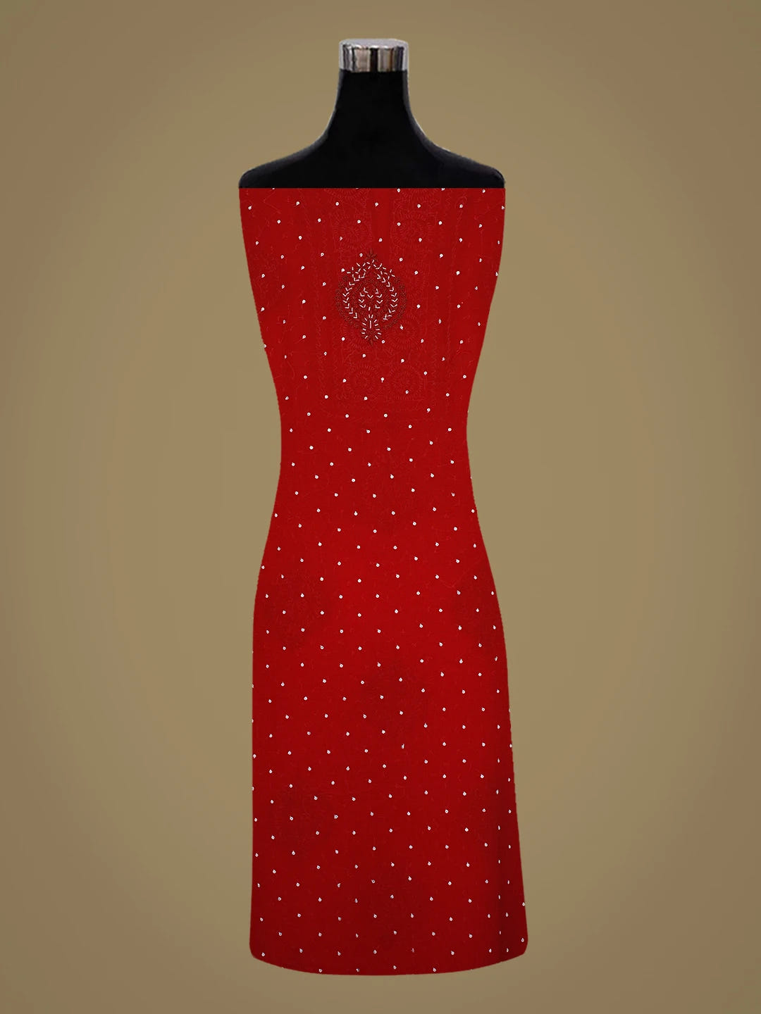 Ada Hand Embroidered Red Pure Georgette Lucknowi Chikankari Unstitched Kurta Dupatta Set With Cutdana Work 01A591711