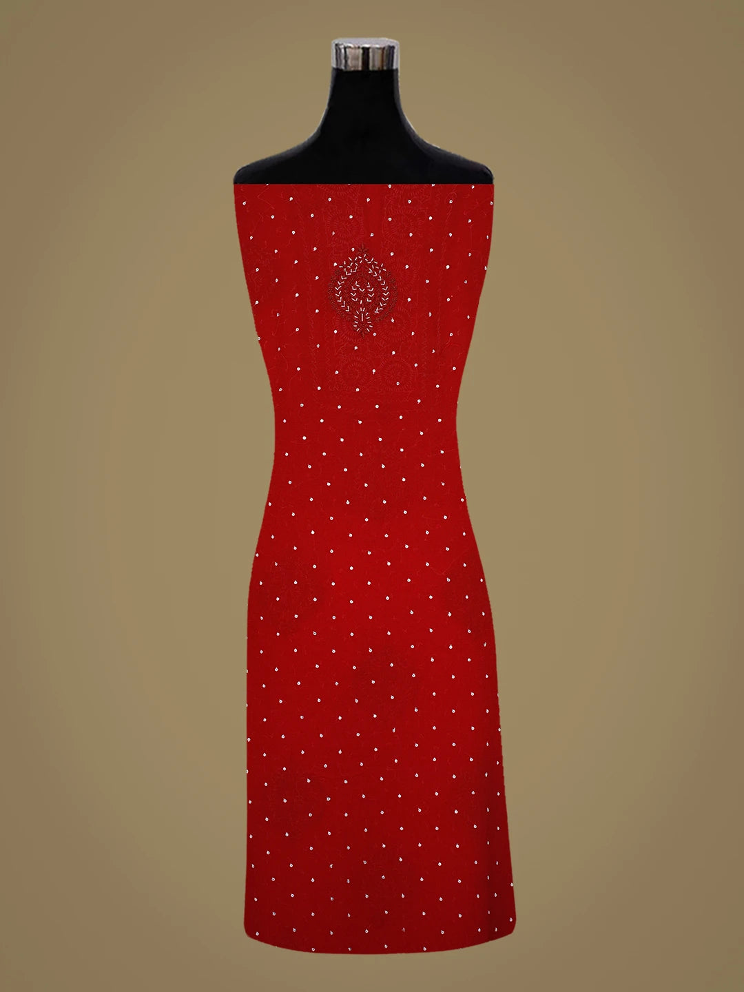 Ada Hand Embroidered Red Pure Georgette Lucknowi Chikankari Unstitched Kurta Dupatta Set With Cutdana Work 01A591711