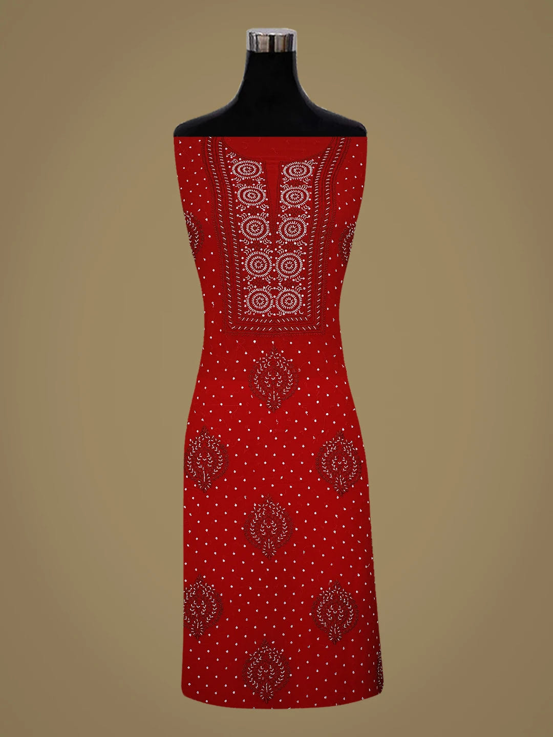 Ada Hand Embroidered Red Pure Georgette Lucknowi Chikankari Unstitched Kurta Dupatta Set With Cutdana Work 01A591711