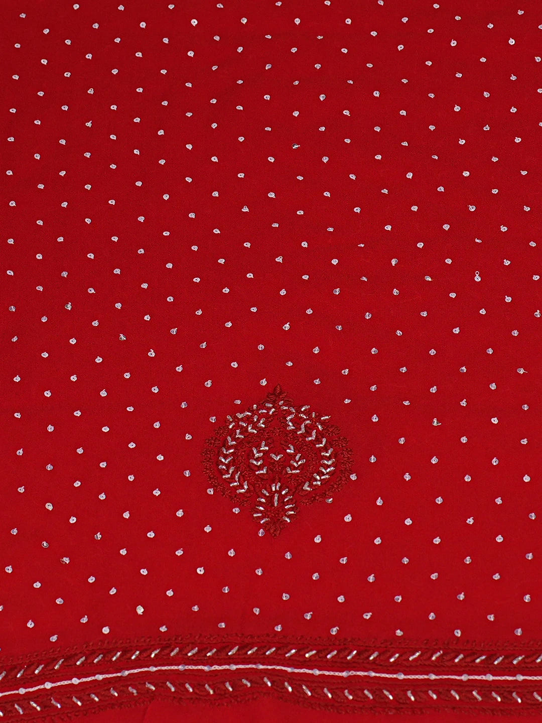 Ada Hand Embroidered Red Pure Georgette Lucknowi Chikankari Unstitched Kurta Dupatta Set With Cutdana Work 01A591711