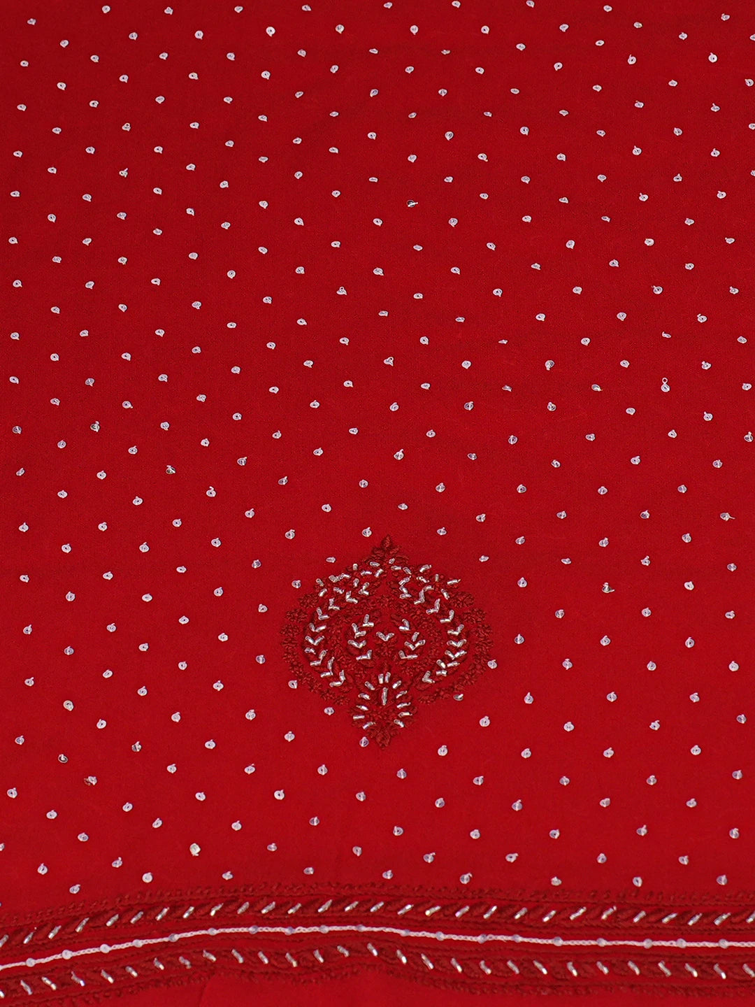 Ada Hand Embroidered Red Pure Georgette Lucknowi Chikankari Unstitched Kurta Dupatta Set With Cutdana Work 01A591711