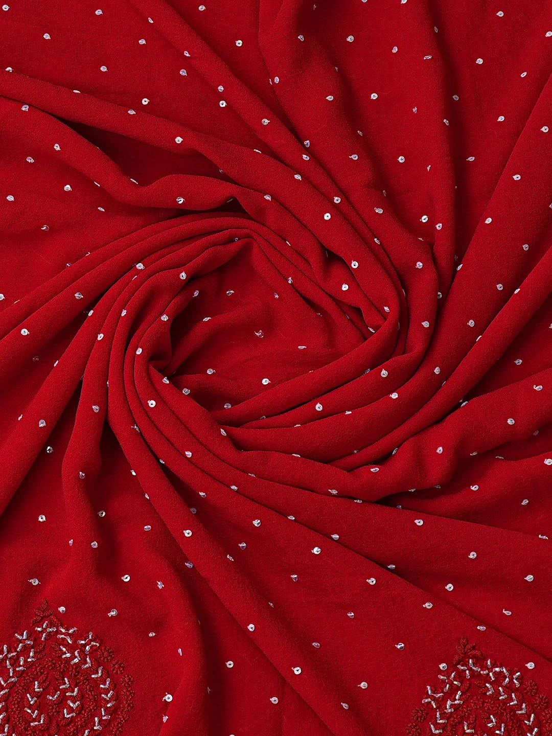 Ada Hand Embroidered Red Pure Georgette Lucknowi Chikankari Unstitched Kurta Dupatta Set With Cutdana Work 01A591711