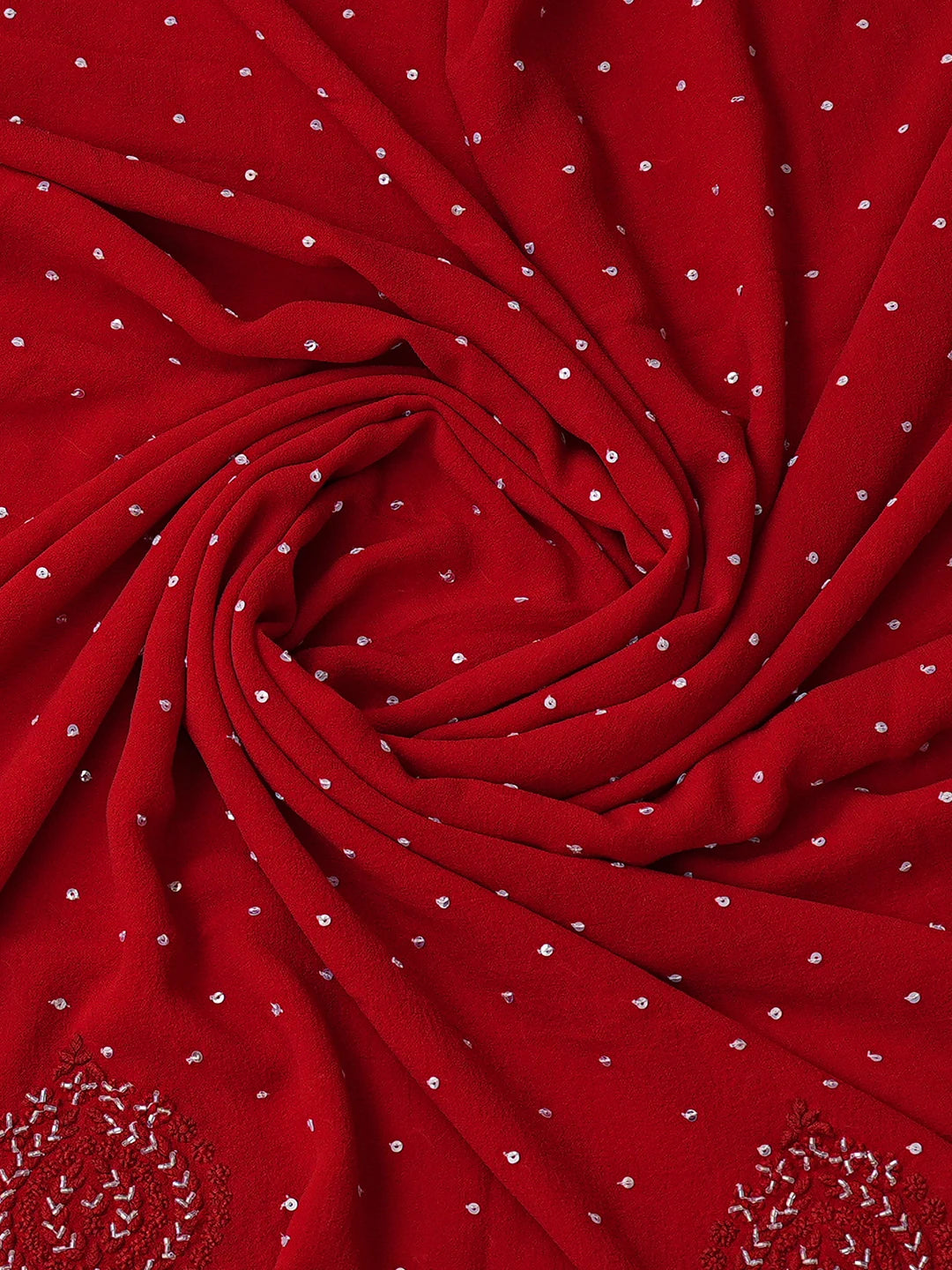 Ada Hand Embroidered Red Pure Georgette Lucknowi Chikankari Unstitched Kurta Dupatta Set With Cutdana Work 01A591711