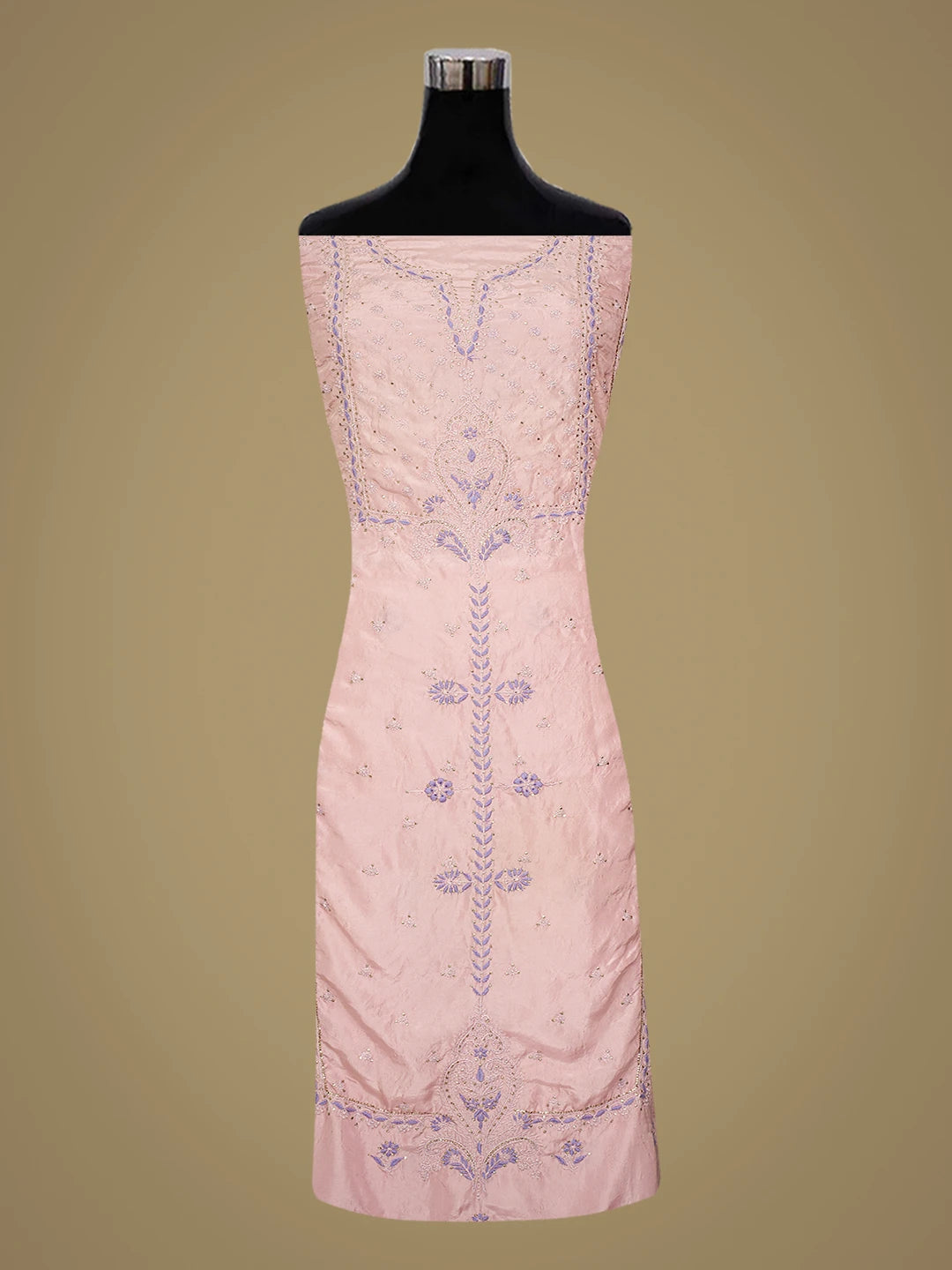 Ada Hand Embroidered Orchid Pink Silk Lucknowi Chikankari Unstitched Kurta Dupatta Set With Mukaish Work 01A635419