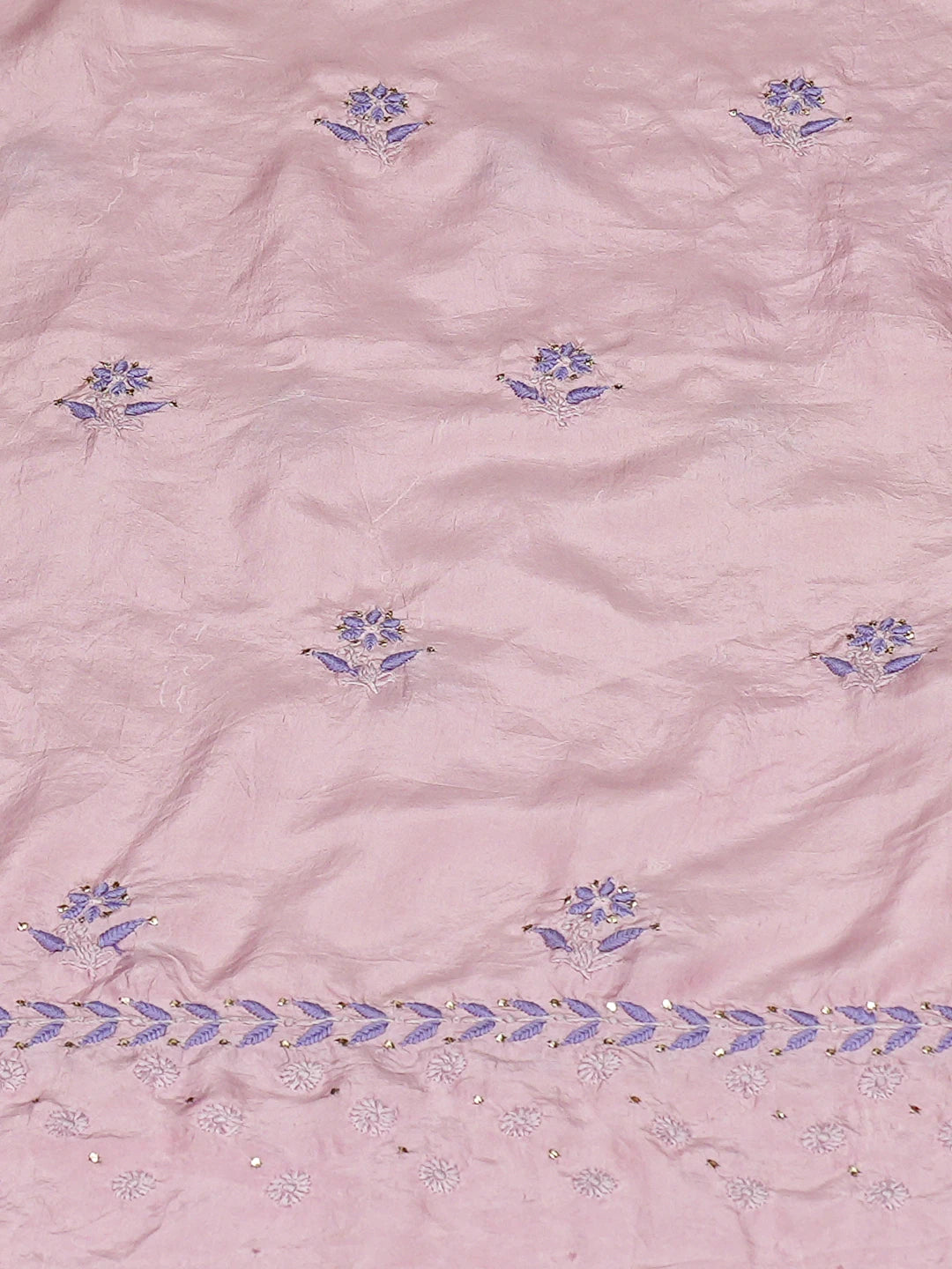 Ada Hand Embroidered Orchid Pink Silk Lucknowi Chikankari Unstitched Kurta Dupatta Set With Mukaish Work 01A635419