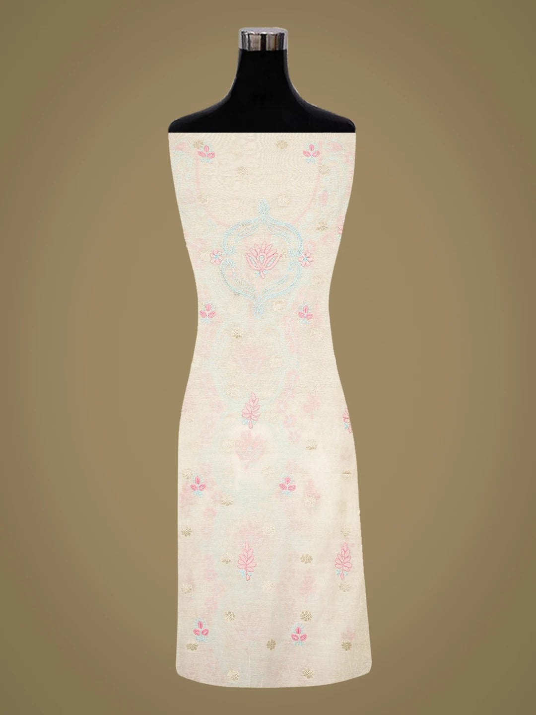 Ada Hand Embroidered White Cornsilk Chanderi Lucknowi Chikankari Unstitched Kurta Dupatta Set 01A767181