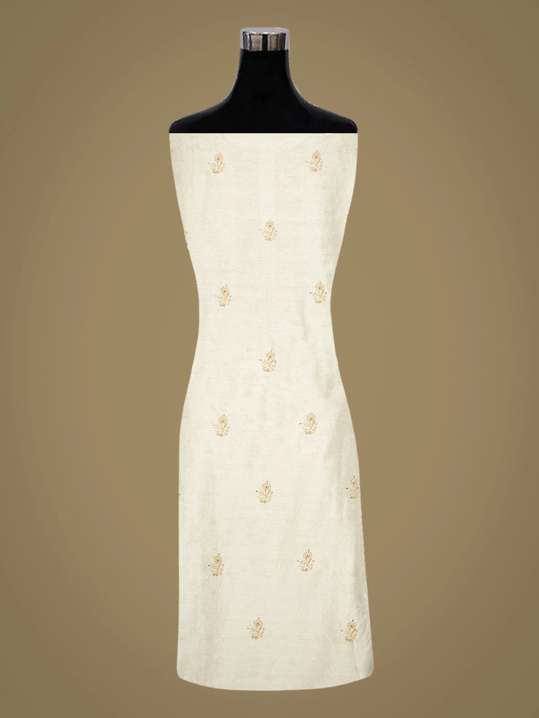 Ada Hand Embroidered White Chanderi Lucknowi Chikankari Unstitched Kurta Dupatta Set With Mukaish Work 01A670248