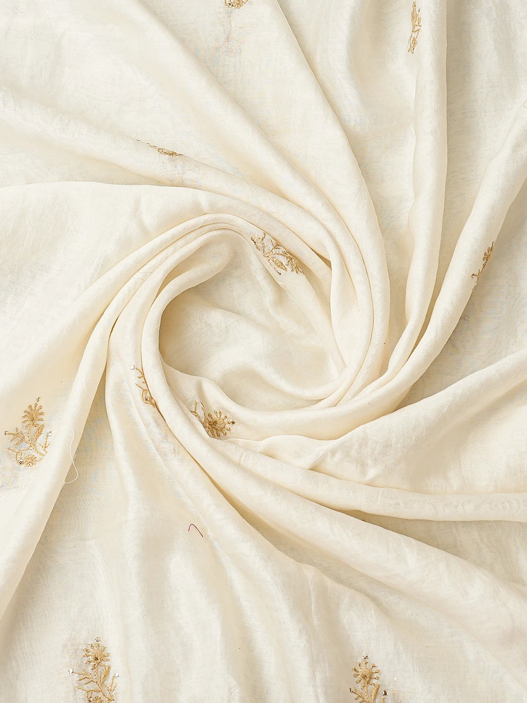 Ada Hand Embroidered White Chanderi Lucknowi Chikankari Unstitched Kurta Dupatta Set With Mukaish Work 01A670248