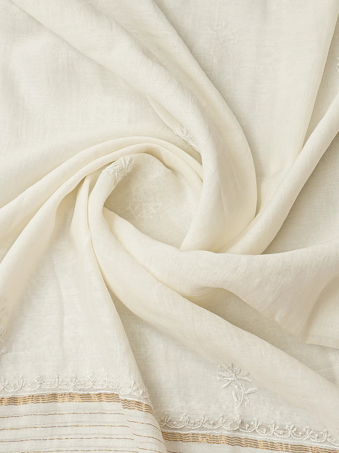 Ada Hand Embroidered Floral White Chanderi Lucknowi Chikankari Unstitched Kurta Dupatta Set With Cutdana Work 01A808610