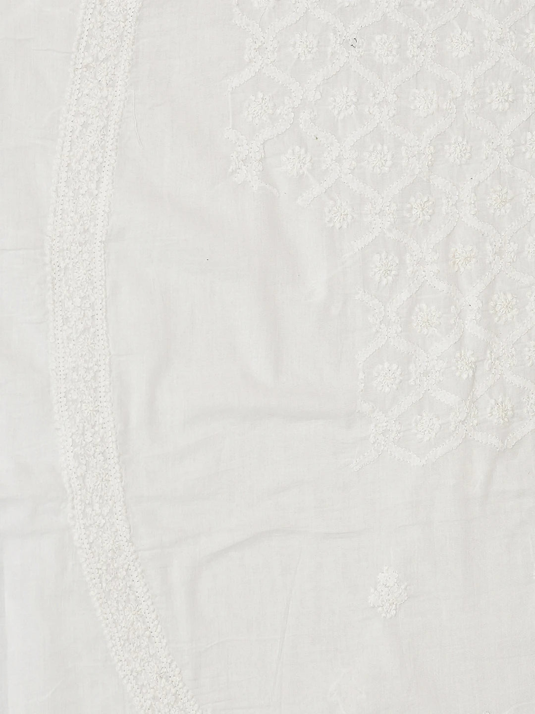 Ada Hand Embroidered White Cotton Lucknowi Chikankari Unstitched Men's Kurta Piece 01A779132