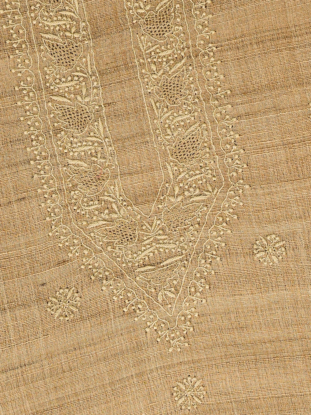 Ada Hand Embroidered Camel Brown Tussar Silk Lucknowi Chikankari Unstitched Men's Kurta Piece 01A809270