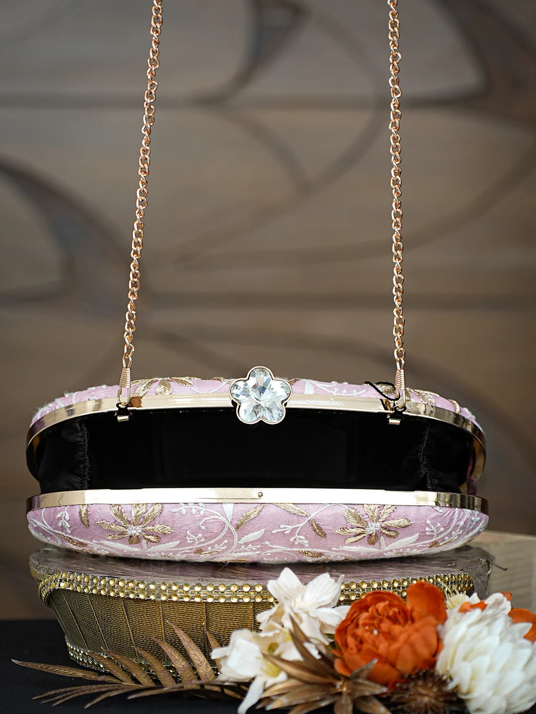 Ada Hand Embroidered Pink Silk Lucknowi Chikankari Clutch With Zari Taar Work 01A785671