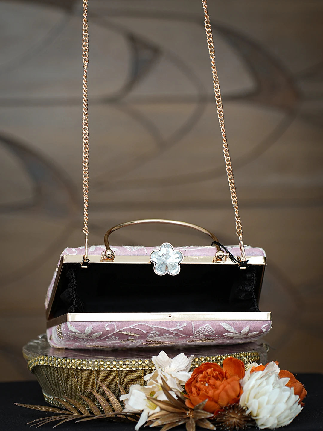 Ada Hand Embroidered Pink Silk Lucknowi Chikankari Clutch With Zari Taar Work 01A781615