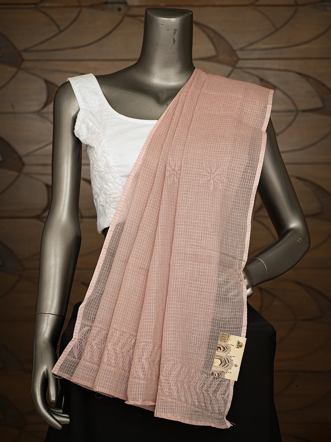 Ada Hand Embroidered Dusty Peach Kota Lucknowi Chikankari Dupatta 01A737375