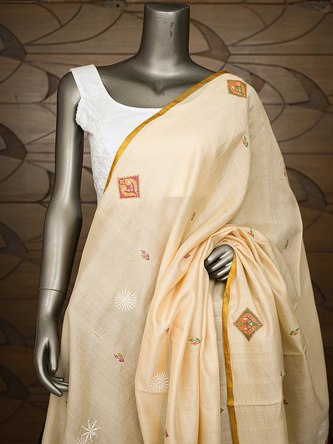 Ada Hand Embroidered Fawn Silk Lucknowi Chikankari Dupatta 01A322979